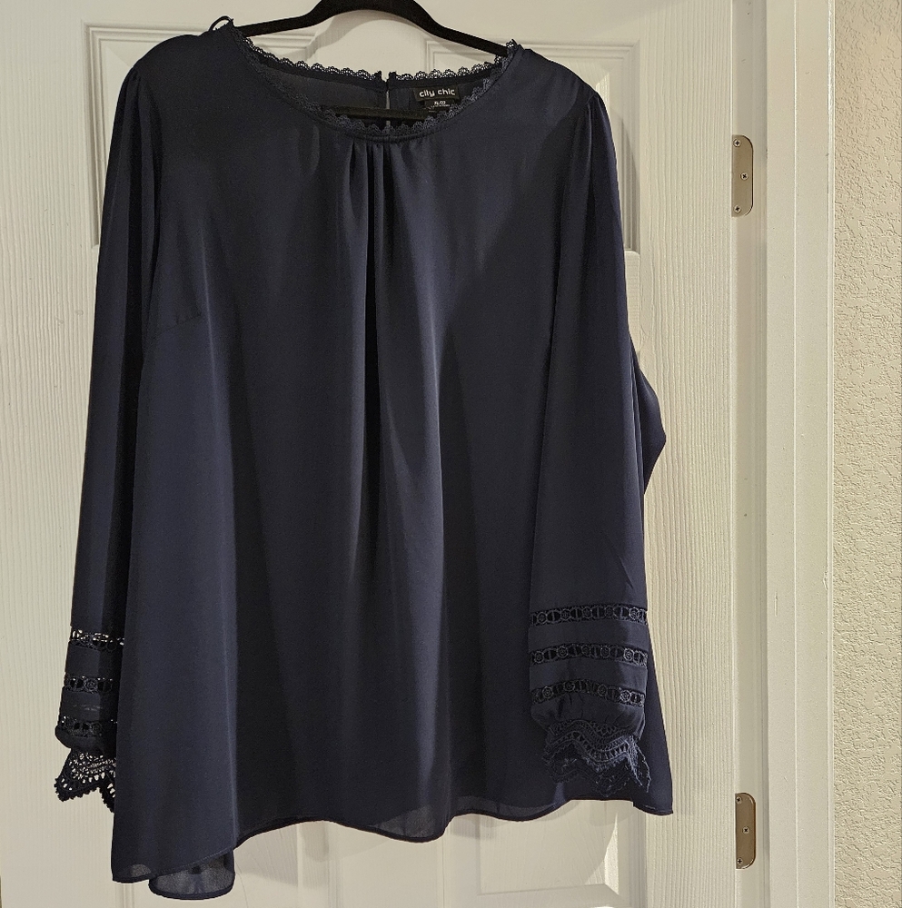 Navy lace trimmed blouse